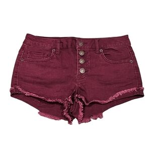 Forever 21 Mid/High-Rise Distressed Burgundy Plum Denim Shorts - Size 25